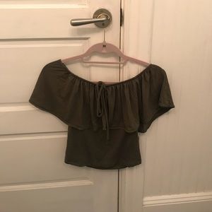 Green off the shoulder shirt